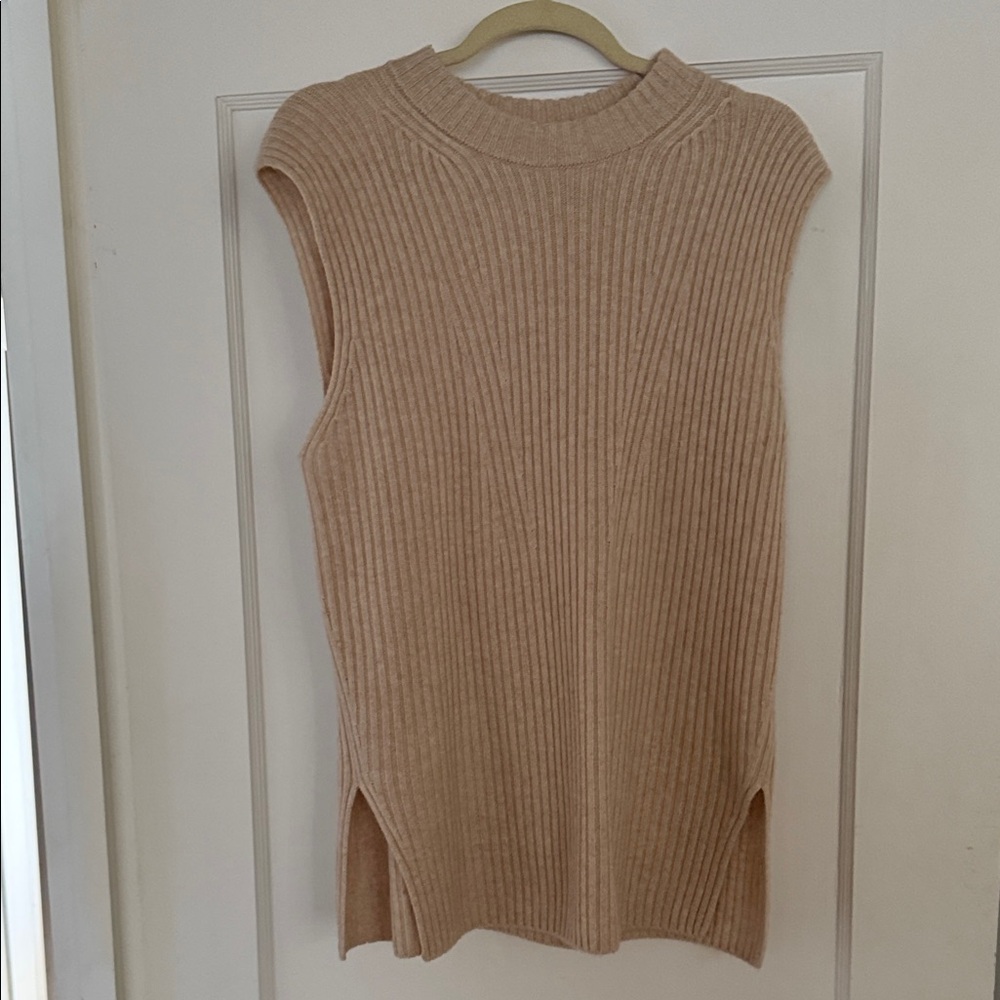 Vince Beige Sleeveless Ribbed Top